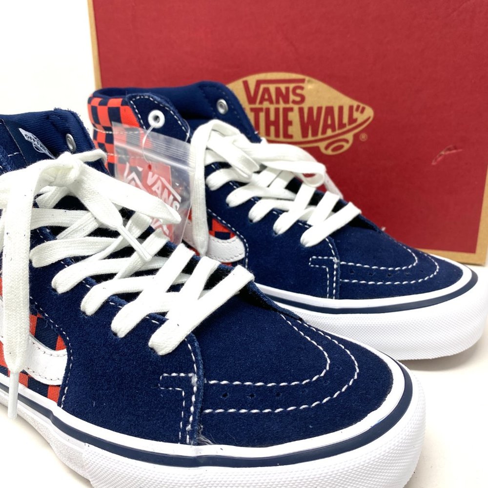 VANS Sk8-Hi Pro Checkerboard Navy Red Suede Canvas Shoes Womens Size VN000VHGW7E - Picture 7 of 10
